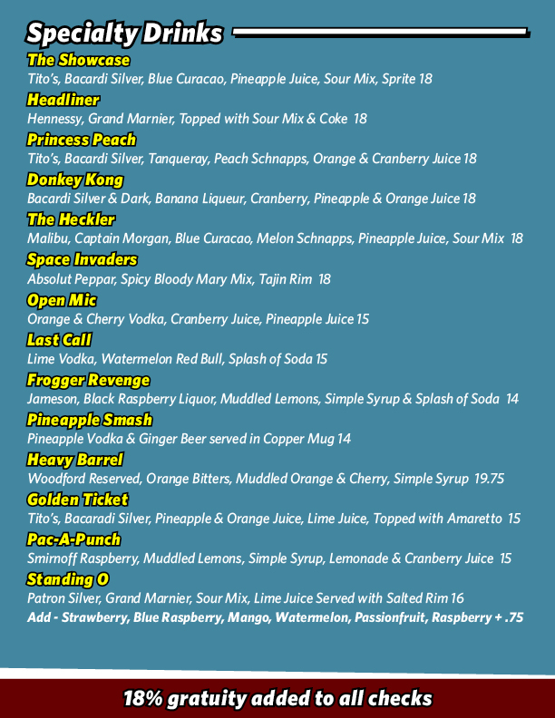 Food & Drink Menu Toledo Funny Bone Comedy Club & Restaurant